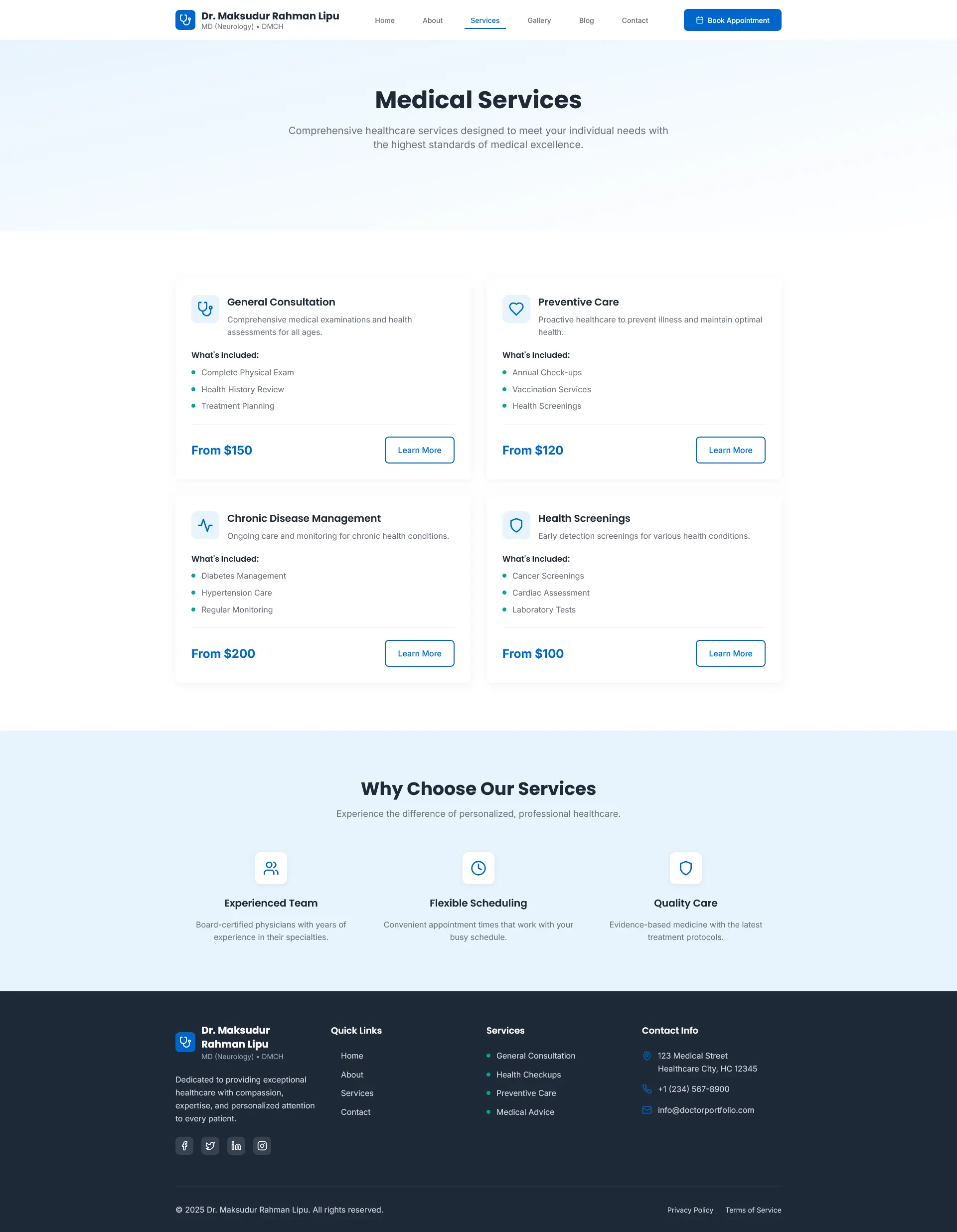 Doctor portfolio service page